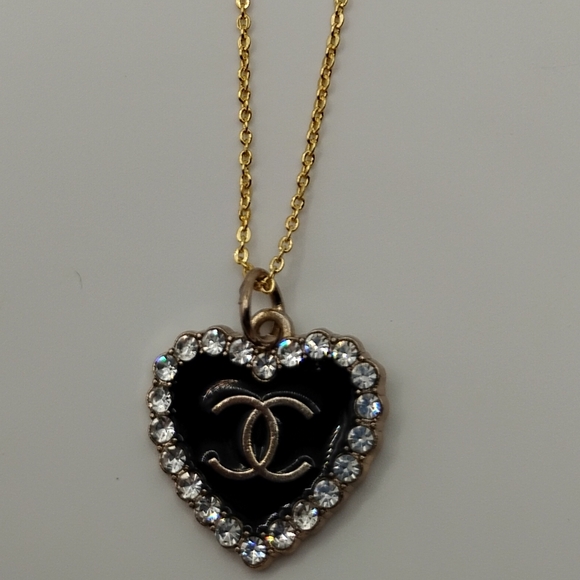 Chanel Black and Gold Heart Authentic Charm On A Stainless Steel Necklace - Picture 3 of 3